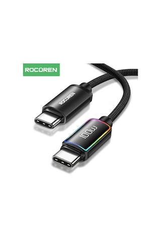 Rocoren 100w Type-c To Type-c Rgb Aydınlatmalı Örgülü Şarj Ve Data Kablosu 2 Metre