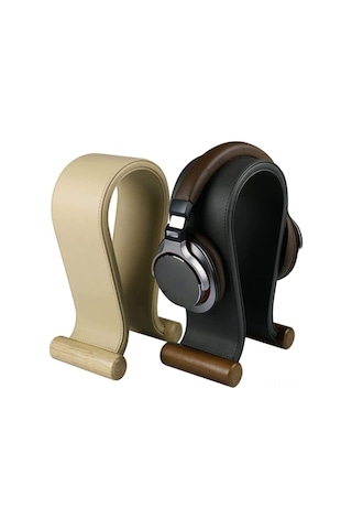 Mufunye Beyaz Ahşap + Pu Kulaklık Tutucu, Oyuncu Kulaklıkları İçin Sabit Tutucu, Ofis/ev Masaüstü Organizer