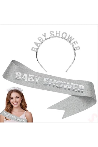 Baby Shower Taç Ve Kuşak Seti - Gümüş