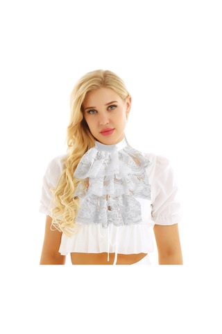 Siyah Sahte Yaka Victoria Rönesans Ayrılabilir Yaka Gömlek Ruffled Jabot Boyunluk Sahne Partisi Steampunk Süslü Elbise Kostüm Siyah