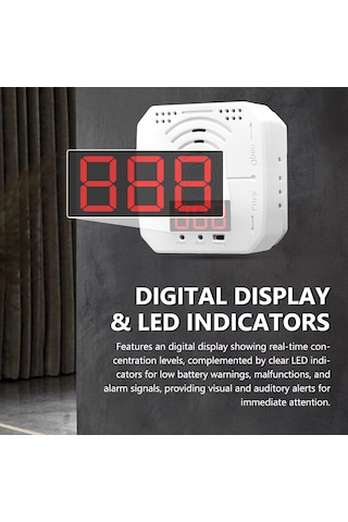 Lemestar Karbonmonoksit Alarmı - Dijital Gösterge, Sesli Ve Işıklı Uyarı İle 24/7 Kesintisiz Koruma
