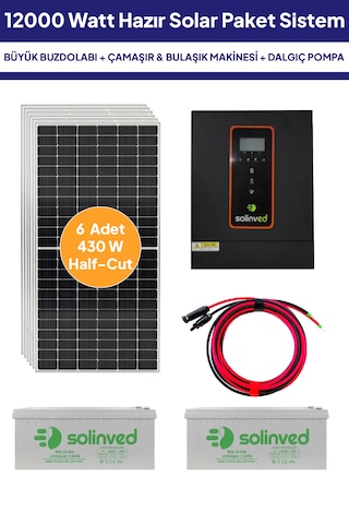 12 Kw 12000 Watt Güneş Enerjisi Hazır Solar Paket Sistem - Half Cut Güneş Panelli