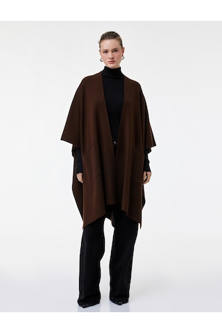 Koton Cepli Uzun Oversize Triko Panço Kahverengi 6wak90524ht Kahve