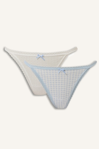 Defacto Fiyonk Ve Dantel Detaylı Pötikareli 2li Slip Külot I4425ax26aube250 Mavi-be250