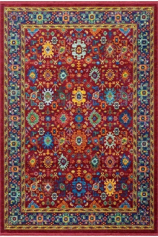 Mavi Etnik Desenli Renkli Modern Salon Koridor Oturma Yatak Odası Kırmızı