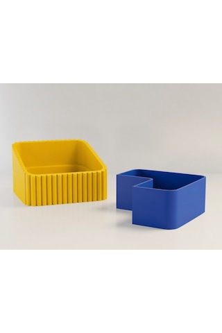 3d Baskı Fıstık Kasesi - Çift Hazneli Kabuk Ayırıcı Sunum Kasesi - Sarı Mavi