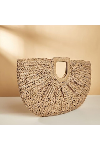 Novahub Yeşil Yogodin Yaz Dokuma Saman Yarım Ay Çanta, 46x30cm Kadın Plaj Sepeti, Moda Seyahat Alışveriş Tote Yeşil