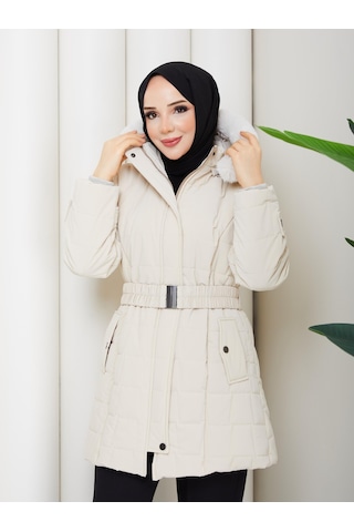Eslemnur Nova Kumaş Şişme Mont 85cm Bej