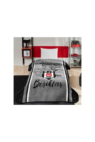 Taç Beşiktaş Lisanslı Battaniye Kupa Hediyeli Siyah Beyaz