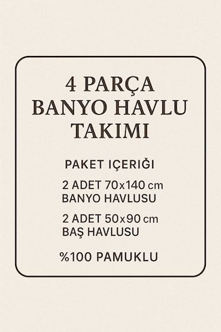 4 Parça Ekonomik Banyo Havlu Takımı %100 Pamuklu Quickdry Mavi Mavi Diğer