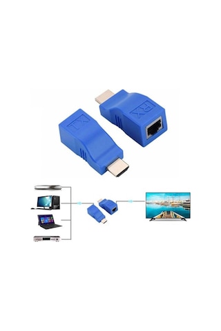 Senseı 30 Metre Hd-30 Cat6 Hdmı Extender İkili Mavi Adaptör