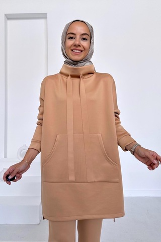 Kahijab Kanguru Cep Scuba Takım - Camel