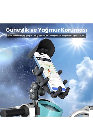 Gidon Bağlantılı Güneş Ve Yağmur Korumalı 360 Derece Ayarlanabilir Motosiklet Bisiklet Telefon Tutucu 1