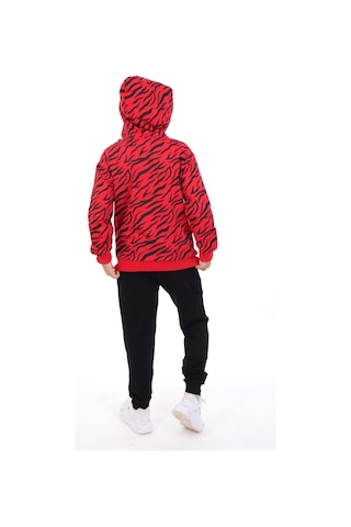 Toontoy Kids Toontoy Erkek Çocuk 2'li Takım Baskılı Kapüşonlu Reglan Kol Sweatshirt & Beli Paçası Lastikli Cepli Jogger Eşofman Altı - 2 İplik Kırmızı