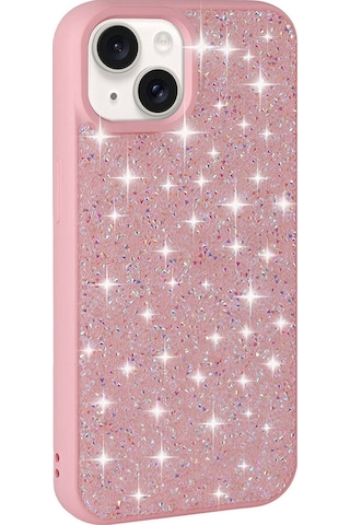 Goocamp Apple Uyumlu iPhone 15 Parlak Taşlı Tasarım Pırlanta Kılıf-pembe Pembe