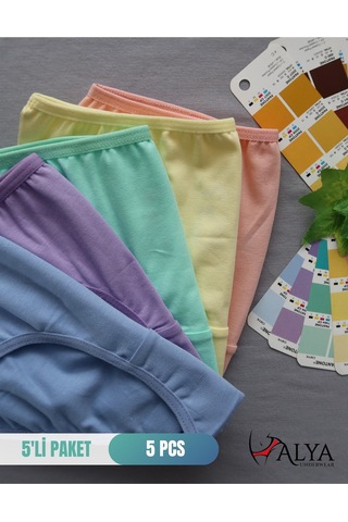 Alya Underwear Kız Çocuk Kalpli Dokuma Lastik Pamuklu Kumaş Slip Külot 5'li Paket 5 Adet Beyaz Renkli P15