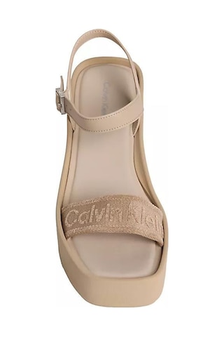Calvin Klein Kadın Kalın Dolgu Topuk Kalın Tek Kalın Bantlı Bej Sandalet-14718