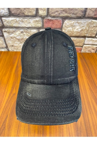 Hamze Yıkamalı Vintage Eskitme Gabardin Siyah Beyzbol Cap Şapka