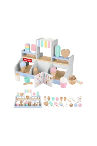 Ahşap Dondurma Dükkanı Okul Öncesi Çağdaki Çocuklar İçin 18 Ahşap Parçadan Oluşan Fisher-price Ahşap Dondurm
