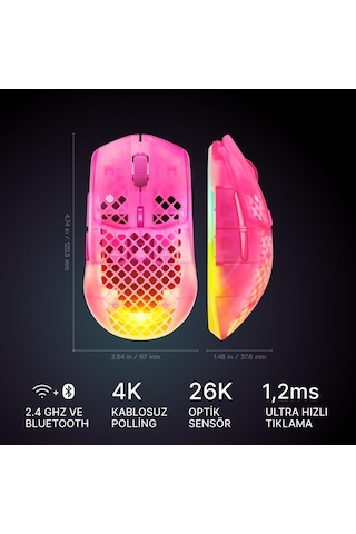 Steelseries Aerox 3 Wireless Gen 2 - Magenta Haze 4K Kablosuz Gaming Mouse