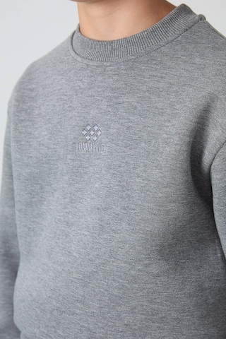 Gri Melanj Pamuklu Kalın İçi Tüylü Yumuşak Dokulu Standart Fit Nakışlı Erkek Çocuk Eşofman Takım - Gri Melanj