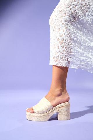 Luvishoes Luvi Shoes Herz Bej Hasır Tek Bantlı Kadın Platform Topuklu Terlik Bej