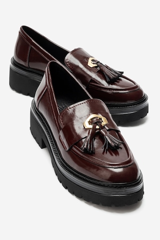 Luvi Shoes Marsy Bordo Rugan Hakiki Deri Püsküllü Kadın Loafer Ayakkabı
