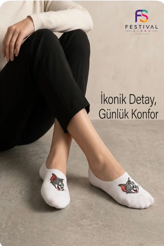 Festival Socks 5 Çift Kadın Görünmez Çorap Pamuklu No Show Babet Çorap Kaymaz Günlük Sneaker Çorabı 36-41 Beyaz