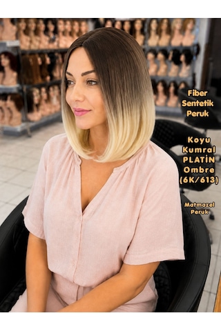 Koyu Kumral Platin Ombre Kısa Fiber Sentetik Peruk