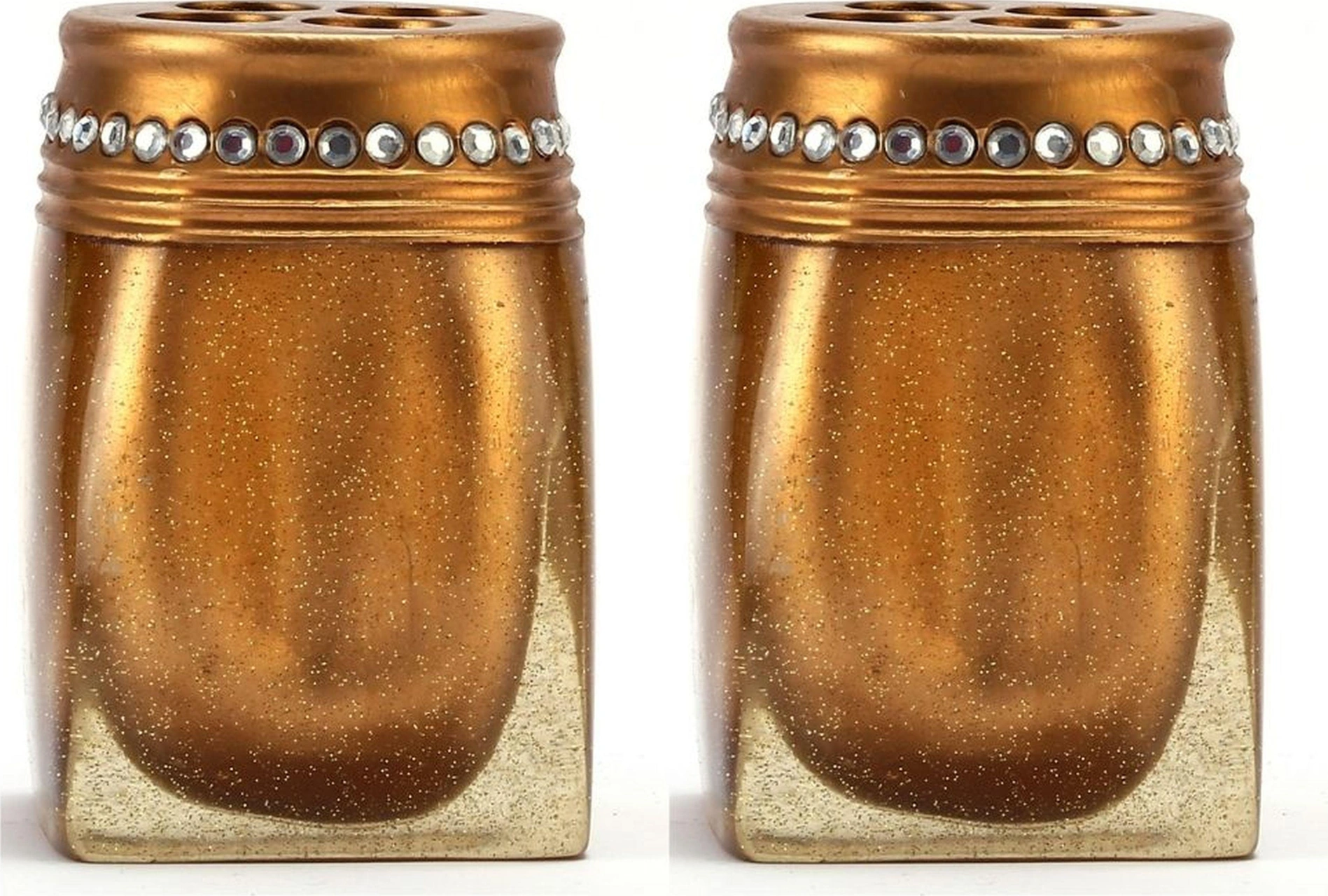 2 Adet Diş Fırçalık Taşlı Altın Poliresin 7x7x10cm Banyo Seti Çok Renkli