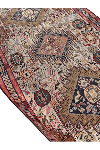 El Dokuma İran Şahseven Kilimi 113x190 Kırmızı Kök Boya %100 Yün Kilim Renkli