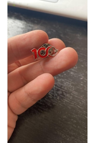 100. Yıl Yüzüncü Yıl Rozeti Metal Yaka Rozeti 1 Adet Gümüş Zemin Kırmızı Gri