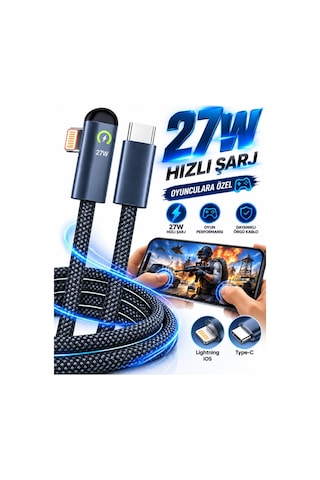 Platoon Pl-8800 1mt 27w Type-c To Apple iPhone Uyumlu Lightning Örgülü Oyuncu Gamer Hızlı Şarj Data Kablosu