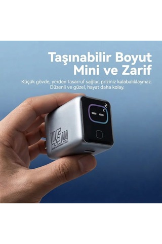 Gan Power Gn-01 45w Gan Hızlı Şarj Cihazı + 60w Hızlı Şarj Kablosu Hediyeli - Tft Akıllı Renkli Ekran, Yapay Zeka Sıcaklık Kontrollü .