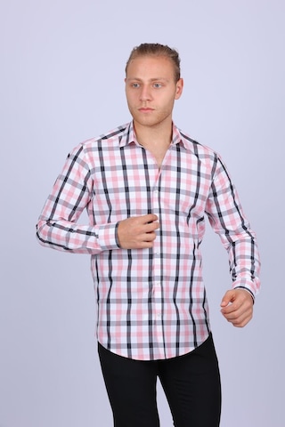 Tousus Slim Fit Ekose Pembe Erkek Gömlek Slm-5009-tss