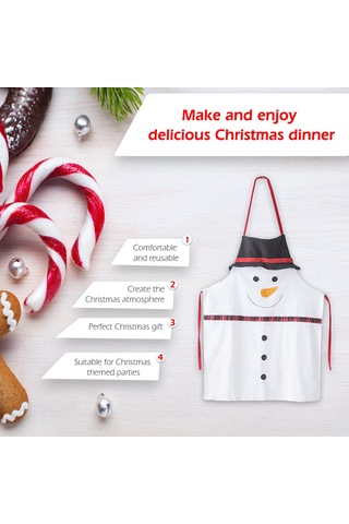 Moveevo Noel Önlüğü - Kış Temalı Pamuklu Mutfak Önlüğü 56x73cm Beyaz
