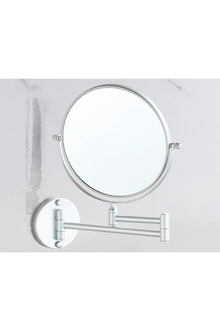Suntek Yuvarlak Çift Taraflı 3X Büyüteçli Duvara Monte Makyaj Aynası Gümüş