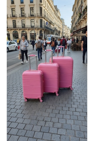 901 3'lü Valiz Bavul Seti Pembe - Darbelere Karşı Yüksek Koruma Çok Renkli