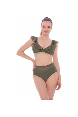 Markahit Argisa Düz Fırfırlı Yüksek Bel Yeni Bikini Haki