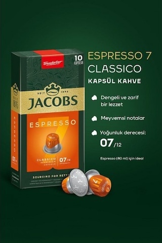 Jacobs Espresso 7 Kapsül Kahve Nespresso Uyumlu 10 Lu X 10 Adet PKT.JACOBS.022 Kapsül Kahve