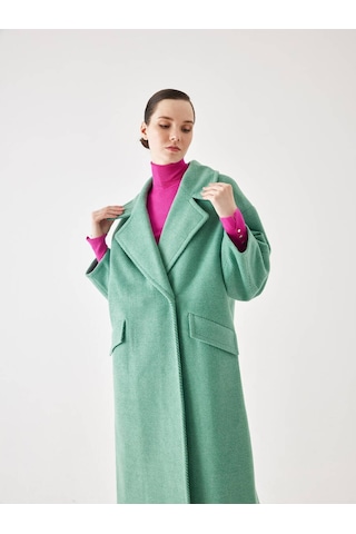 Kol Detaylı Yeşil Çizgili Oversize Kaşe Kaban 001