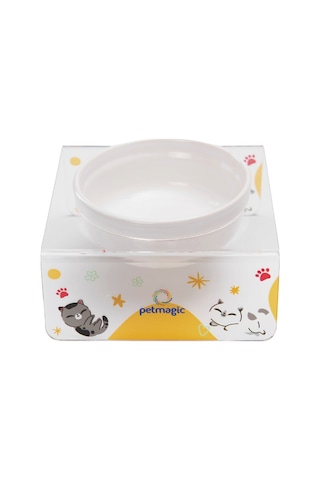 Petmagic Akrilik Beyaz Seramik Tekli Evcil Hayvan Kedi Ve Mini Irk Köpek Mama Kabı-yuvarlanankedi