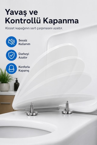 Klozet Kapağı Amortisörü Çiftli Set Yavaş Kapanır Klozet Kapağı Amortisörlü Menteşe Montaj Seti Gri