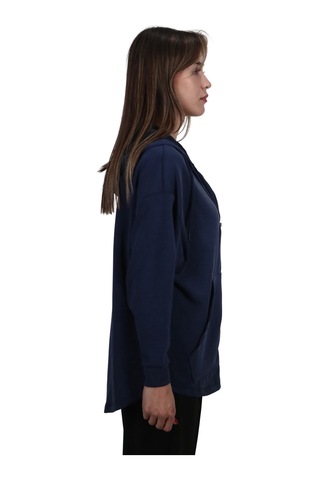 Kadın Modal Kumaş Yumuşak Dokulu Fermuarlı Rahat Kalıp Lacivert Kapüşonlu Ceket Hırka Lacivert