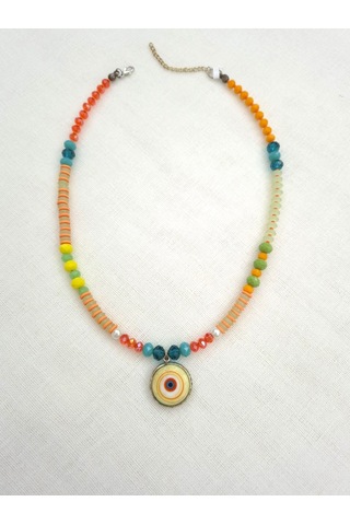 El Yapımı Kolye Uçlu Çok Renkli Kristal Cam Boncuk Kolye Çok REnkli