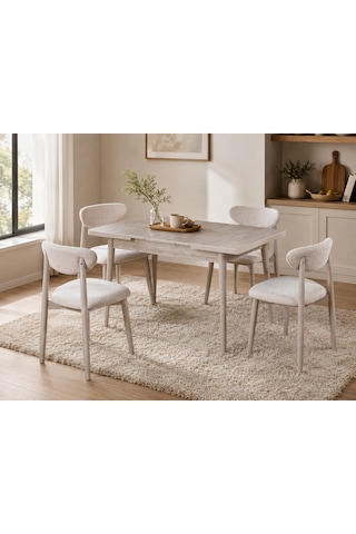 Ganni Home Lima Açılır Yemek Masası Traverten Gri Mdf Tabla, Gürgen İskeletli Modern Tasarım Traverten-gri