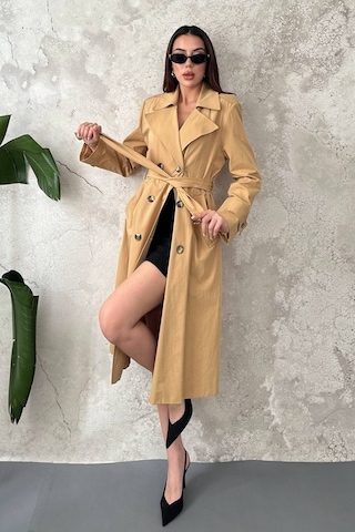 Alemdarshop Camel Uzun Kemerli Trençkot