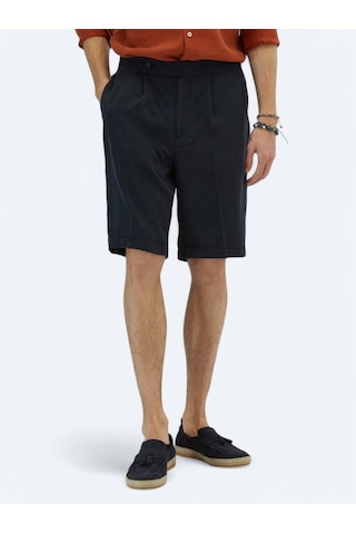 Lacivert Dokuma Carrot Fit Casual Bermuda Lacivert