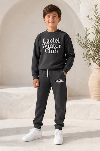 Eray Alp Kids Unisex Çocuk Baskılı Eşofman Takımı Günlük Rahat Kombin Siyah
