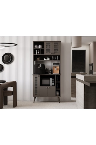 Kahve Köşesi 90 Cm %100 Mdf Panjur Kapak Çok Amaçlı Dolap Gri
